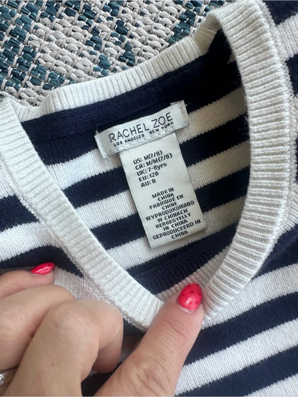 Rachel Zoe girls 7/8 M Navy and White Striped Bubble Skirt & Scrunchie